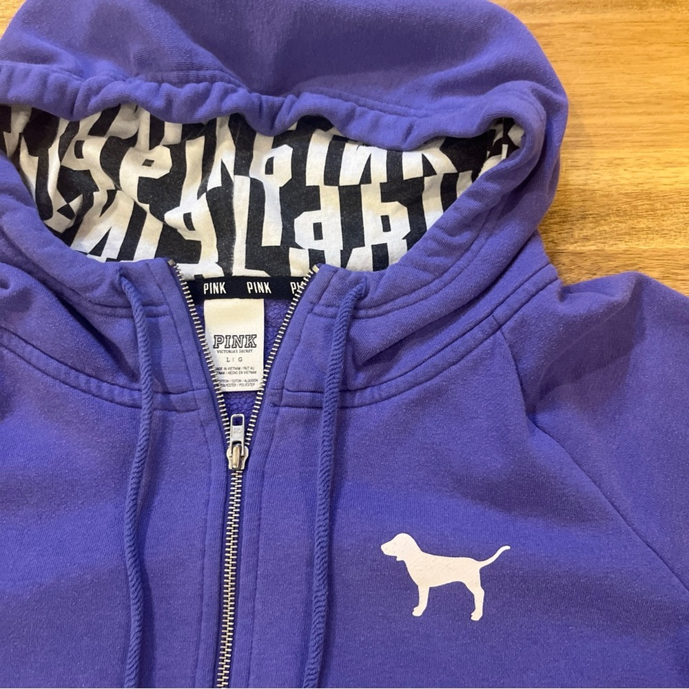 Victoria's Secret Women's Full Zip Hoodie Purple Love Pink Dog Logo L Y2K - Picture 2 of 9